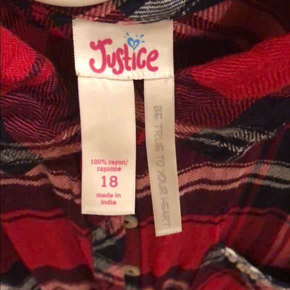 JUSTICE Red/Navy/White Plaid Flannel Shirt - Picture 2 of 5